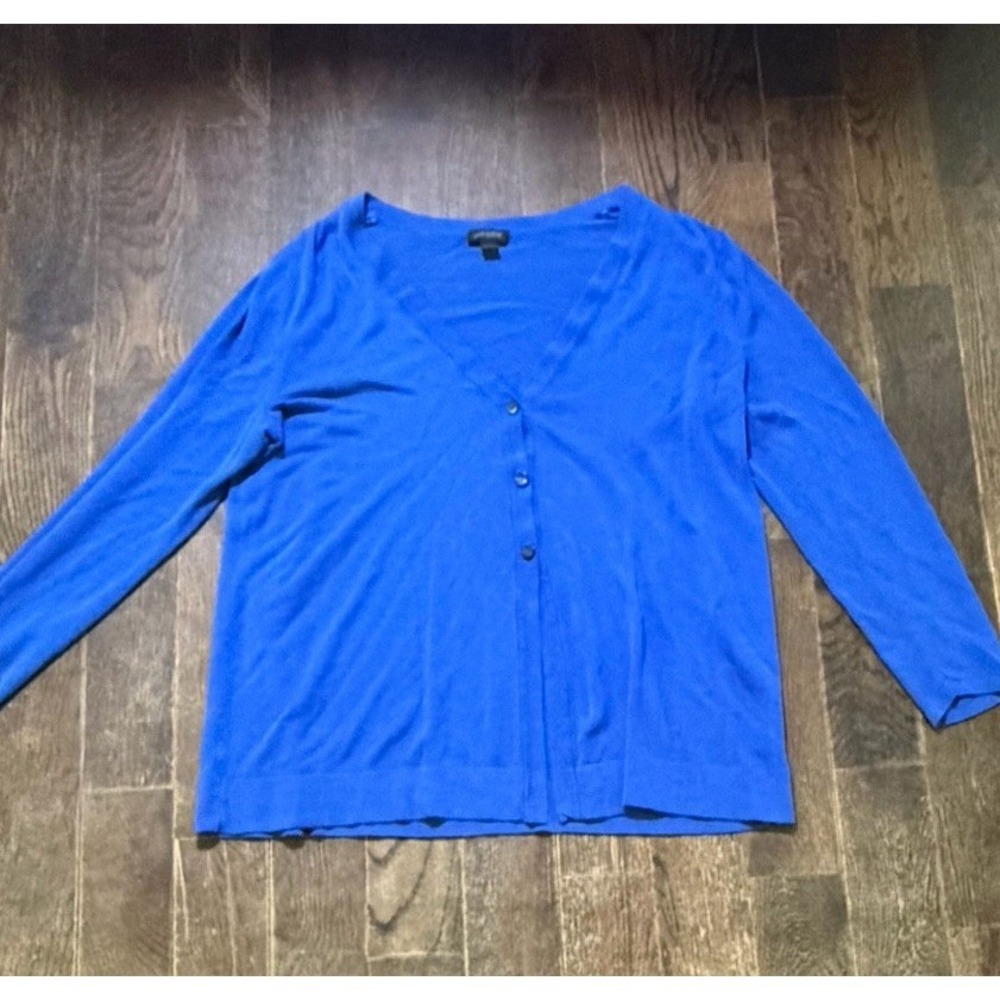 J Jill‎ Wearever Collection Cardigan Sweater Blue M Petite V Neck Cotton Viscose